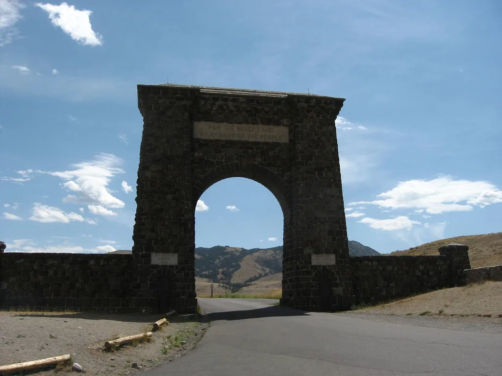 Roosevelt Arch at the north entrance of Yellowstone National Park, Gardiner, Montana