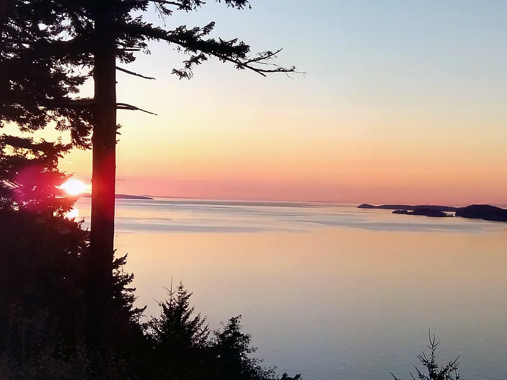 Sunset over the water from Orcas Island, Washington
