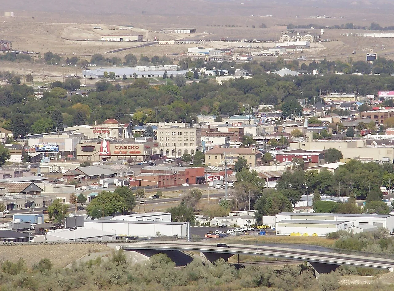 Downtown Elko, Nevada, seen from a bluff to the south