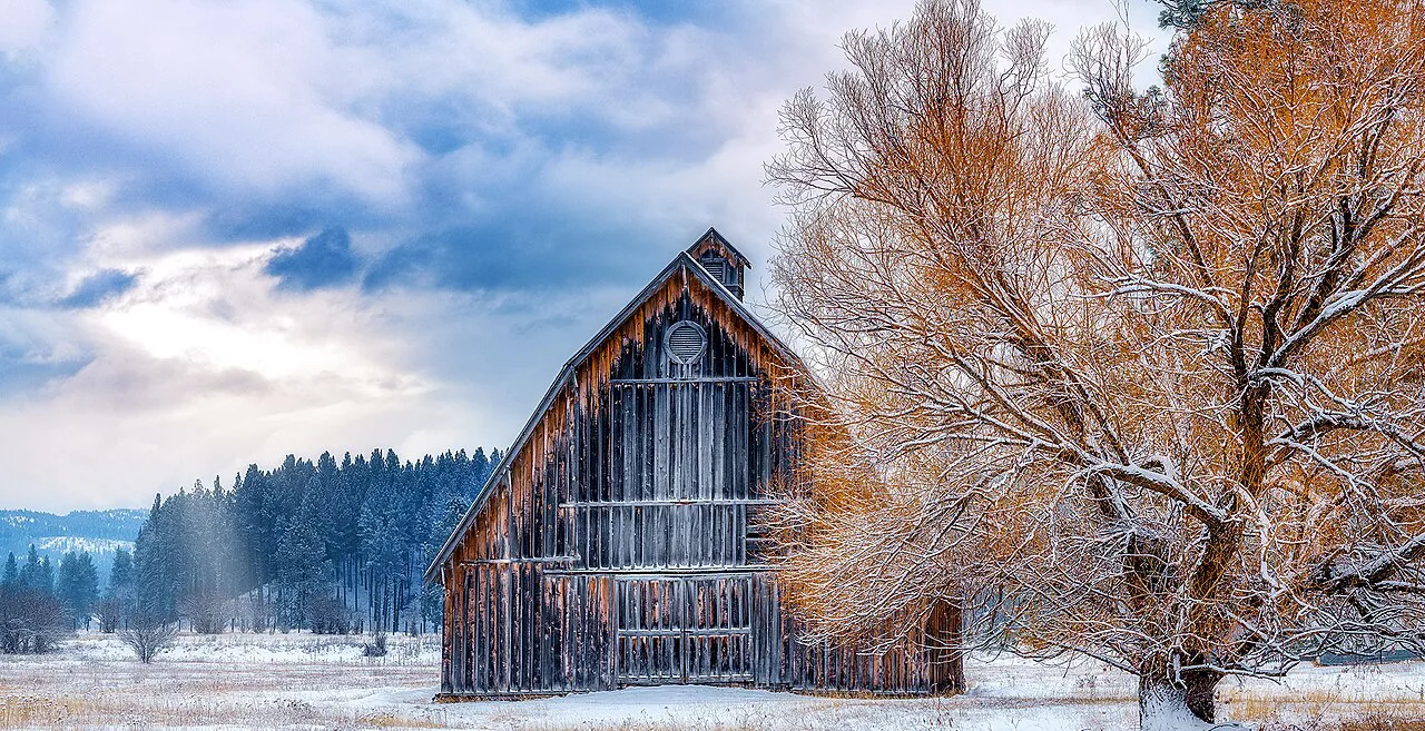 New Meadows barn in winter, Idaho
